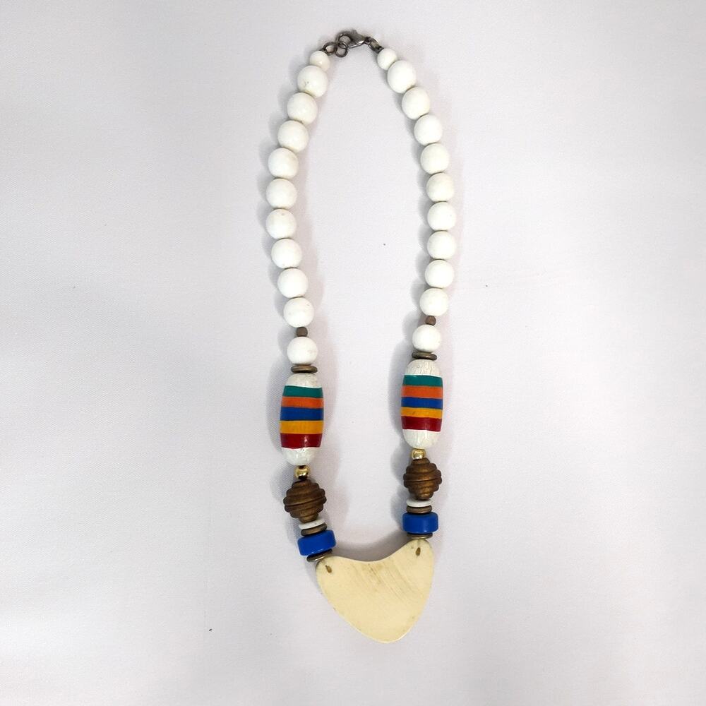 Vintage Native American Inspired Hand Painted Wood Beads With Heart Pendant. - Picture 3 of 8